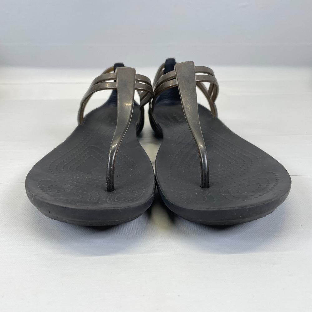 Crocs Isabella T-Strap Jelly Sandals Womens Size 7 Black Thong Slip On Shoes - Picture 3 of 9